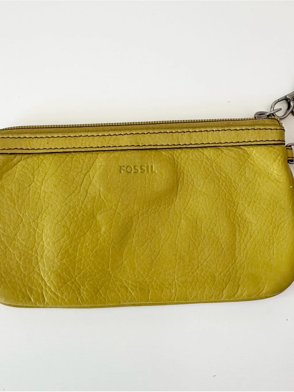 Fossil Chartreuse Leather Wristlet Clutch Applique Boho